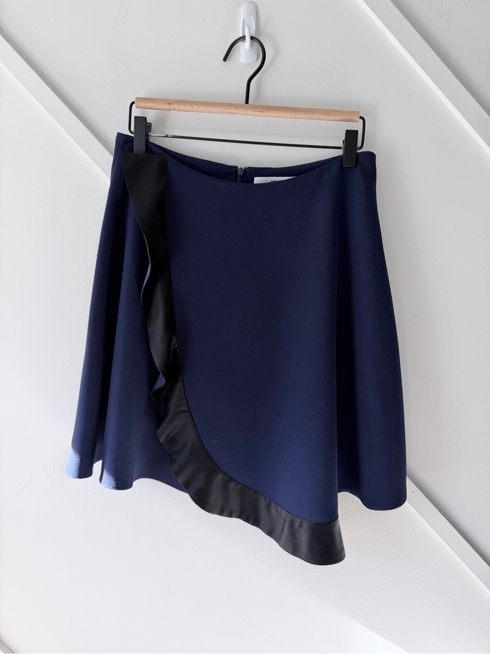 Prabal Gurung Navy Asymmetrical Skirt Size 6 | Designer Satin Trim Flare| Luxury